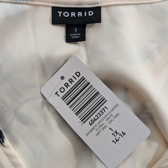 Torrid Cream Floral Maxi Georgette Surplice Ruffle Hi-Low Dress - Picture 8 of 8